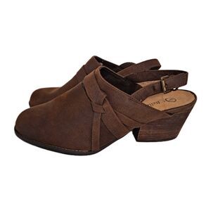 Bella Vita Women's Kimberly Slingback Clogs Size 11W Brown Faux Suede Block Heel